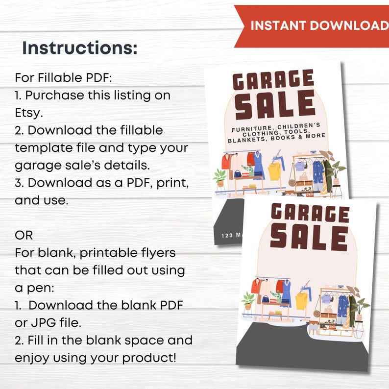 Fillable Rummage Sale Signs Editable Garage Sale Sign, Neighborhood Yard Sale Template Printable ...