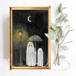 Hand Painted Halloween Ghost Art Digitalize Design | Halloween Rainy Night Ghost Painting Printable | Ghost Halloween Night Original Artwork