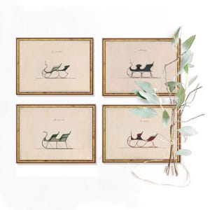 Vintage Sleigh Printable Wall Art Set of 4, Neutral Christmas Home Decor, Holiday Sleigh Digital Print, Carriage Artwork, Classic Sled Art