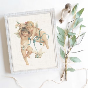 2 viktorianische Engel druckbare, Vintage Valentinstag, Antik, Cherub, Amor, Liebe, europäische Renaissance, digitaler Download Druck