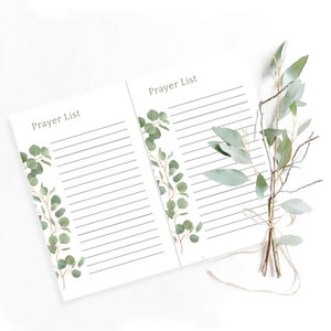 Acuarela Eucalipto Lista de oración Imprimible Christian Daily Planner Notas Descarga digital Hojas tamaño carta Autorreflexión Diario de fe