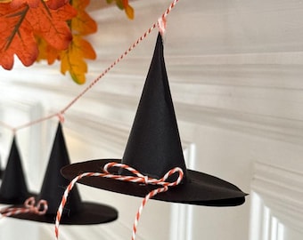 DIY Mini Hexenhut zum Ausdrucken, Hexenhut Halloween Girlande, Papierkegel Hut Muster Vorlage, mystisches Banner Handwerk, Witchy Hut Party Dekor