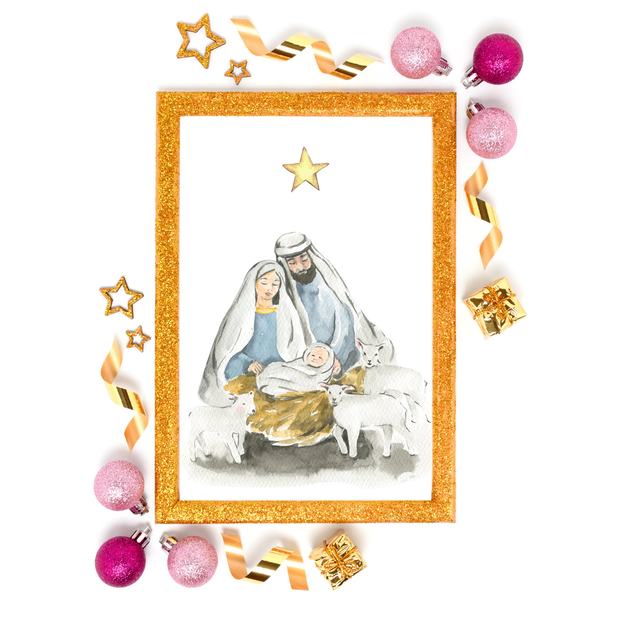 Watercolor Nativity Wall Art Christmas Printable Christian Home