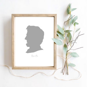 Abraham Lincoln Silhouette Printable Wall Art, USA President Digital Print, 4th of July Decor, Patriotic Americana Home and Office Art