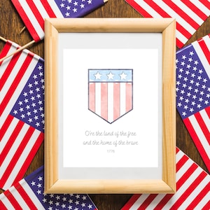 O're The Land of the Free and The Home of the Brave Watercolor Independence 1776 American Patriotic USA Wall Art Decor Digital Printable image 3