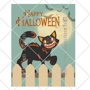 Retro Halloween Cat Printable Wall Art | Pastel Cat Halloween Print ...