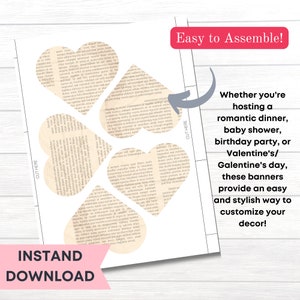 DIY Book Page Heart Garland Printable | Vintage Valentines Bunting ...