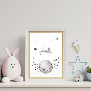 Watercolor cosmic galaxy astronaut cat in outerspace digital download printable wall art for kids room or nursery decor image 5