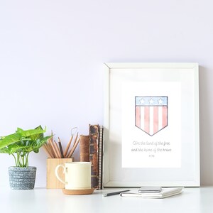 O're The Land of the Free and The Home of the Brave Watercolor Independence 1776 American Patriotic USA Wall Art Decor Digital Printable image 6