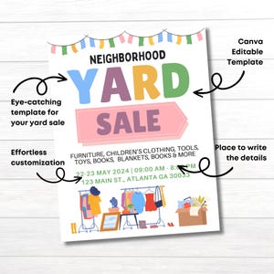 CANVA Editable Yard Sale Flyer Template | Neighborhood Garage Sale Sign ...
