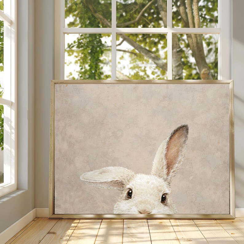 Vintage Peeking Bunny Wall Art Printable, Cottagecore Easter Rabbit ...