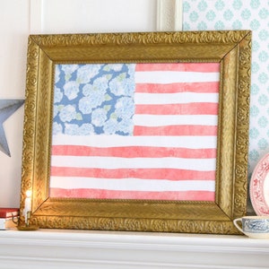 Hydrangea American Flag Watercolor Art | USA Flag Patriotic Floral Printable Wall Art | 4th of July Stars and Stripes Flower Home Decor