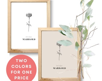 October Marigold Birth Flower Printable Wall Art, Birthmonth Flower Digital Print, Autumn Botanical Home Decor, Libra Zodiac Gift Idea