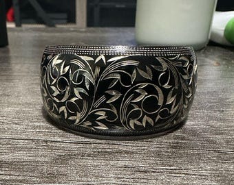 ヴィンテージダマスカスリンクブレスレット：24Kゴールドインレイの