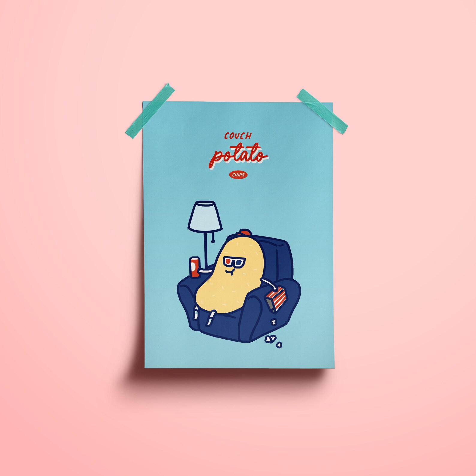 Couch Potato Chip Print TV Addicts Room Decor, Cool Poster, Video Game