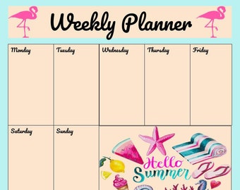 Pink Flamingo Weekly Planner Printable digital download, flamingo planner page, tropical , summer, student planner,