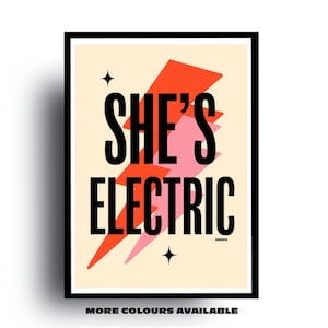She’s Electric Print | Oasis Print | Music Print | Poster | Wall Art | Bold Prints | Lyric Print | Band Print | Retro Prints | Wall Art