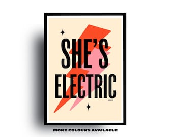 She’s Electric Print | Oasis Print | Music Print | Poster | Wall Art | Bold Prints | Lyric Print | Band Print | Retro Prints | Wall Art