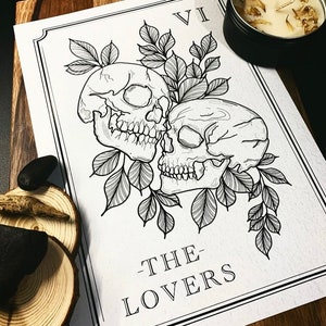 The Lovers Tarot Card Art Print | Gothic Celestial Wall Decor
