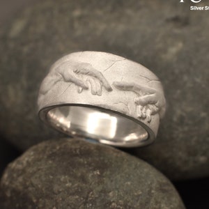 Creation of Adam sculpture-style ring  handmade non-tarnishing  unique delicate stylish matte finish silver ring