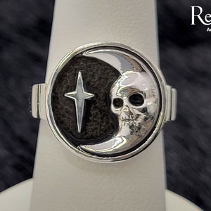 Moon Skull Unisex Silver Ring