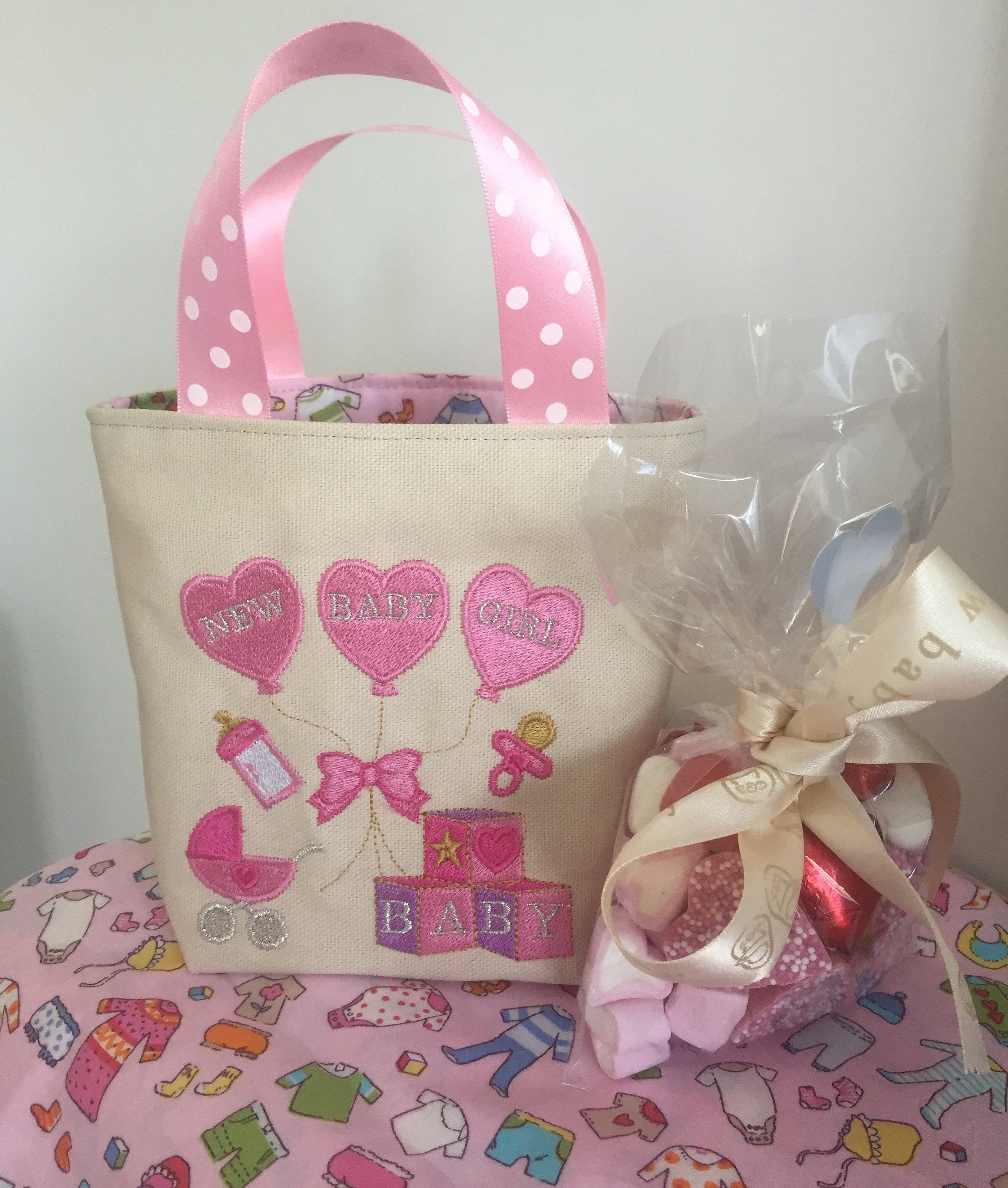 New Baby Girl Gift Bag Handmade UK with Sweets/Bodysuit Etsy
