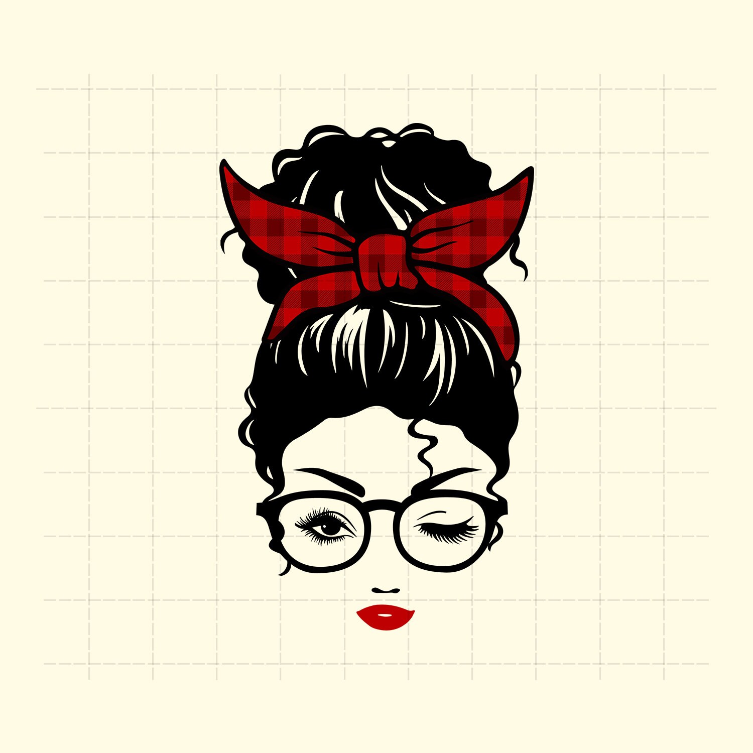 Messy Bun Plaid Svg File Messy Bun Plaid Silhouette Svg Etsy