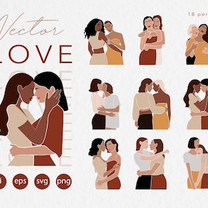 Verliebte Lesbische Paare - Valentinstag Clipart - SVG PNG EPS