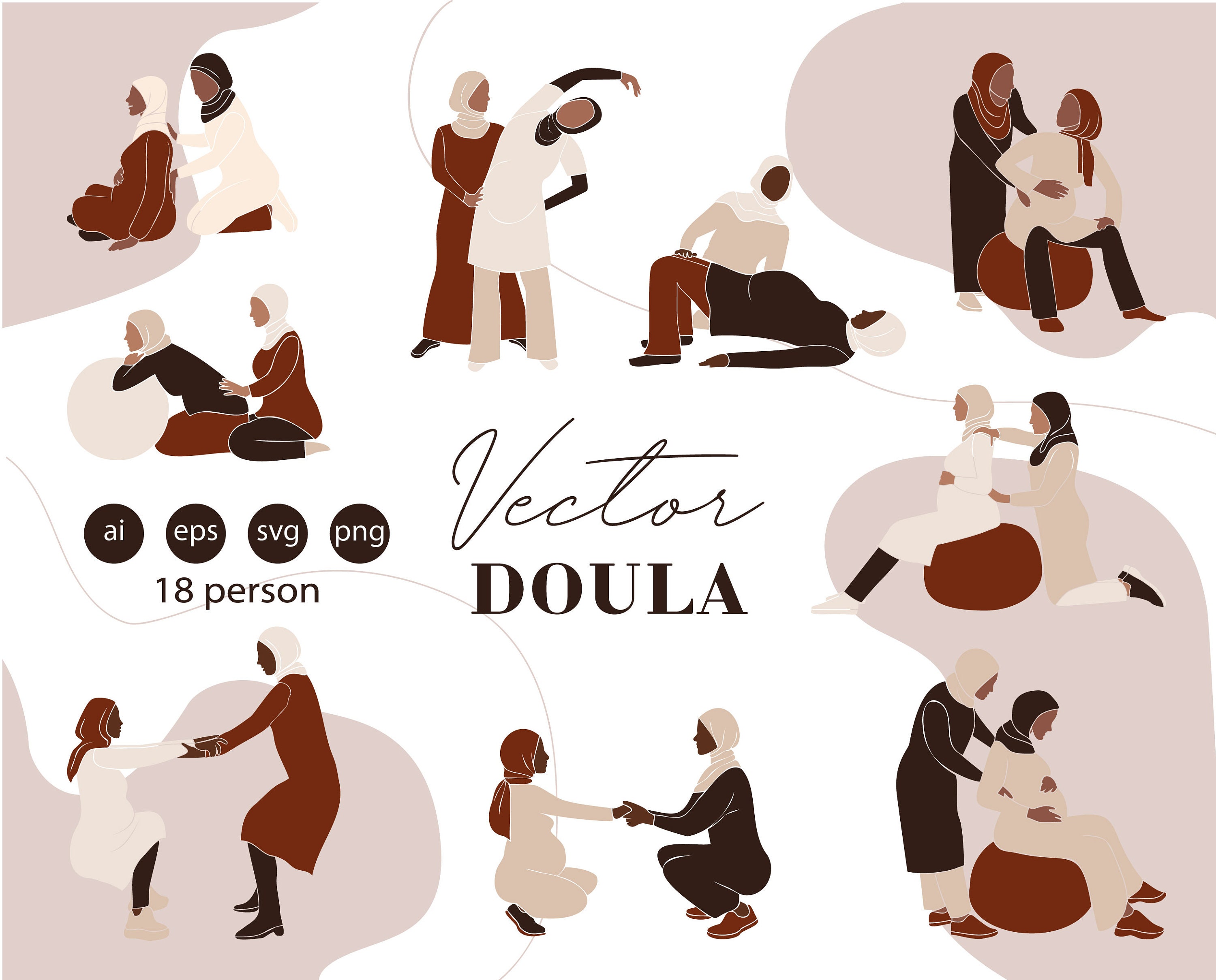 Doula in Hijab Abstract Woman Clipart SVG PNG Ai EPS - Etsy