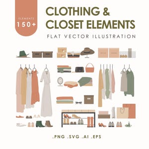 Conjunto de Clipart de Guarda-Roupa | Pacote de Vetores de Roupas | Elementos de Closet em PNG e SVG | Ilustrações de Moda