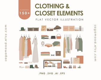 Wardrobe Clipart Set | Clothing Vector Bundle | Closet Elements PNG SVG | Fashion Illustration Graphics