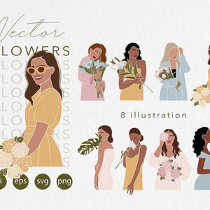 Abstract Woman Portraits with flowers Clipart - Flat vector illustration - PNG SVG Ai EPS - 8 illustration