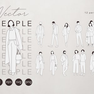 Flat Vector People Illustration - Line Art - People clipart 10 Illustration - 12 person - cutout