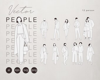 Flat Vector People Illustration - Line Art - People clipart 10 Illustration - 12 person - cutout