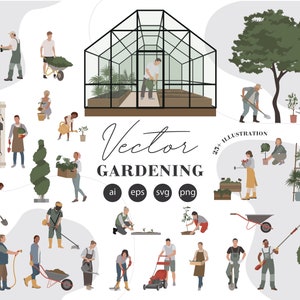 Ilustración vectorial plana - Conjunto de imágenes prediseñadas de JARDINERÍA