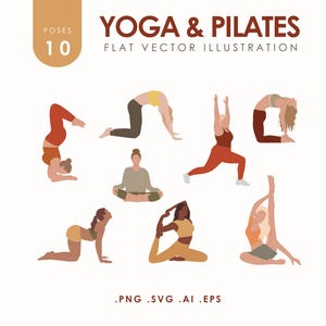 Yoga & Pilates Vector People Clipart | Flat Women Yoga Poses | Fitness Illustration Set PNG SVG Ai EPS