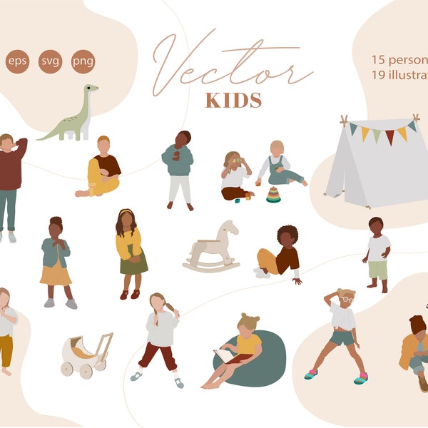Flat Vector Menschen Illustration - Kinder Clipart