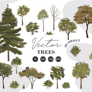 Vector flat trees Clipart - 20 plant illustration _PNG_SVG