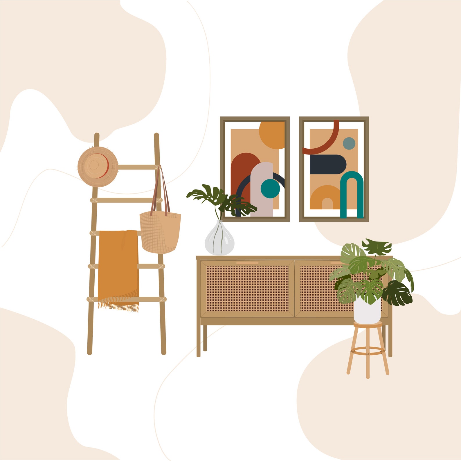 Boho Home Decor Clipart | 35+ Vector Interior Illustrations (digital ...