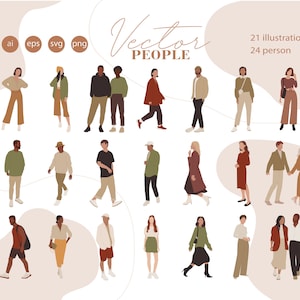 Ilustración de personas de vector plano - Clipart 21 de personas Ilustración - 24 personas - recorte