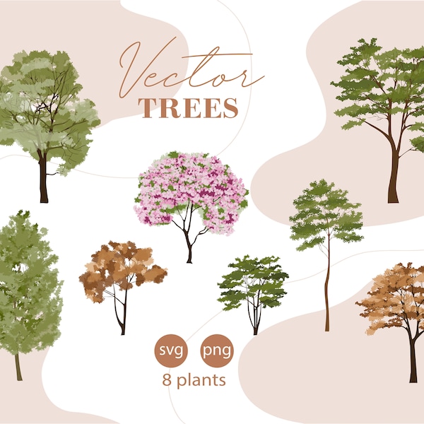 Vector platte bomen Clipart - 8 plantenillustratie _PNG_SVG