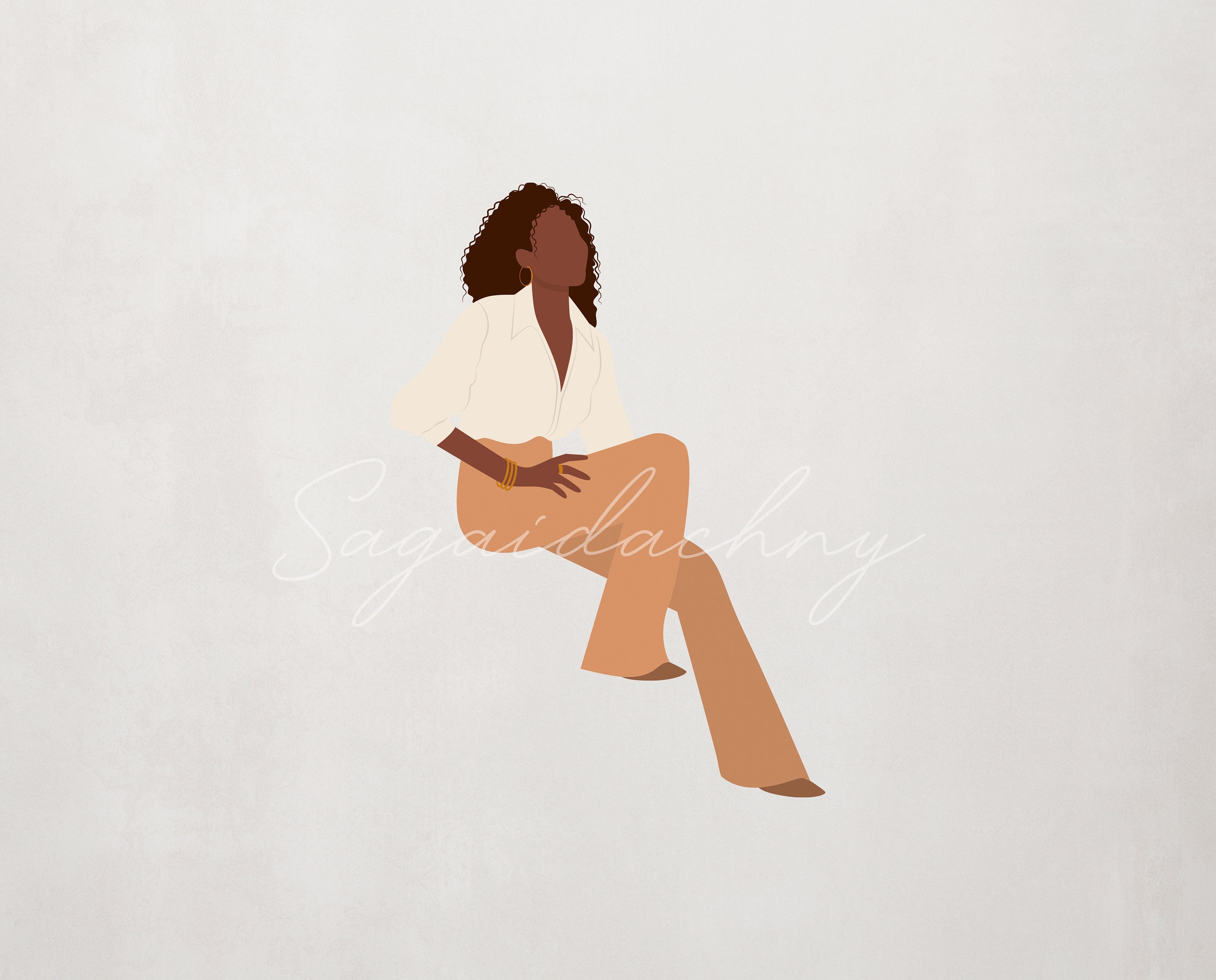 Flat Vector Illustration Woman SVG PNG - Black Women Sitting Clipart - Etsy