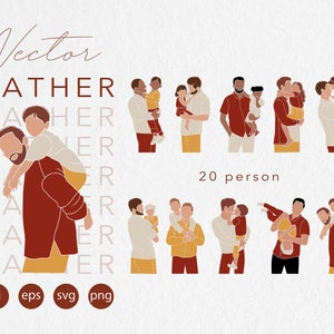 Flat Vector People Illustration - father and daughter, father and son clipart