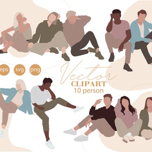 Flat Vector People Illustration - People clipart 10 person - sitting people
