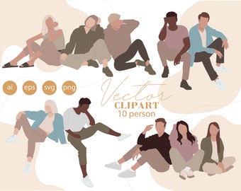 Flat Vector People Illustration - People clipart 10 person - sitting people