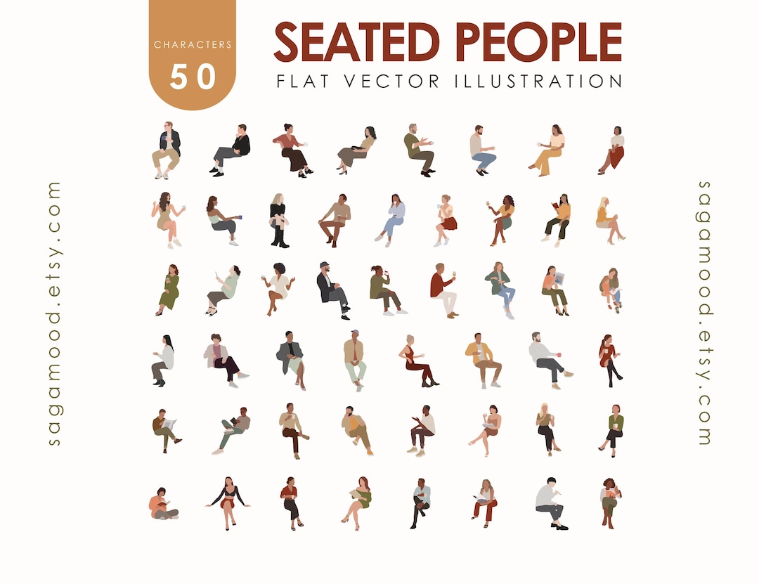 Seated People Clipart SVG PNG | 50 Flat Vector Cutout Characters ...