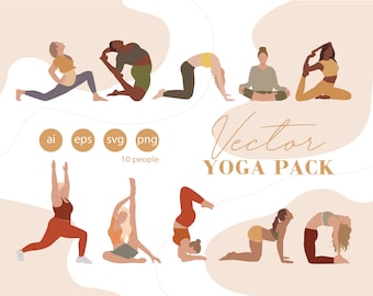 Flat Vector People Illustration - Yoga clipart 10 person - Sports exercises collection