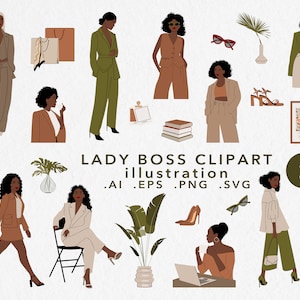 Abstract  Black Woman Illustration - Lady Boss Clipart Set