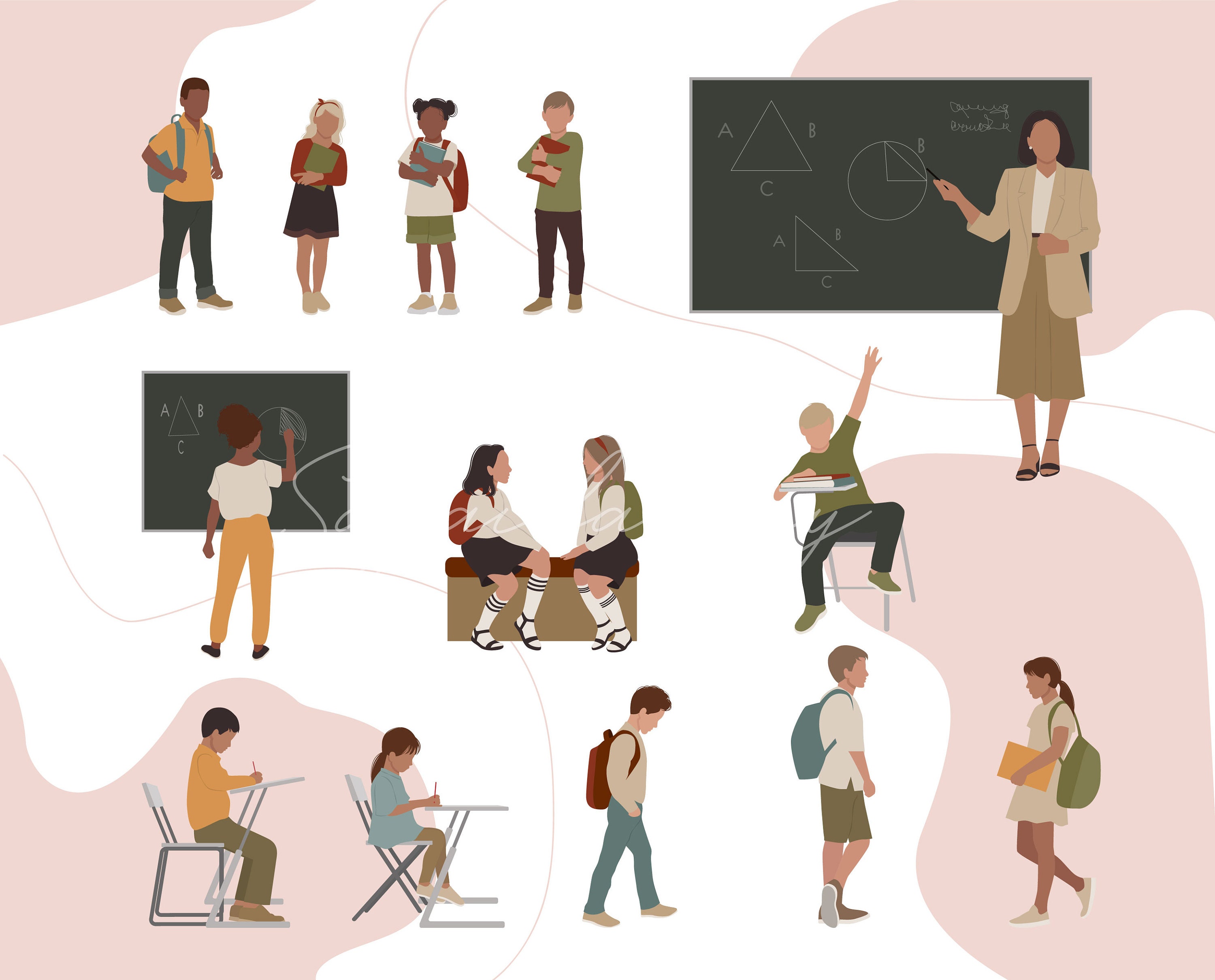 Flat Vector Children Illustration PNGSVG SCHOOL Kids - Etsy