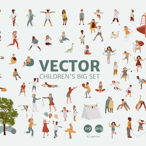 Flat Vector Children Clipart | 62 Faceless Kids Bundle | School Activities, Sports & Play SVG PNG